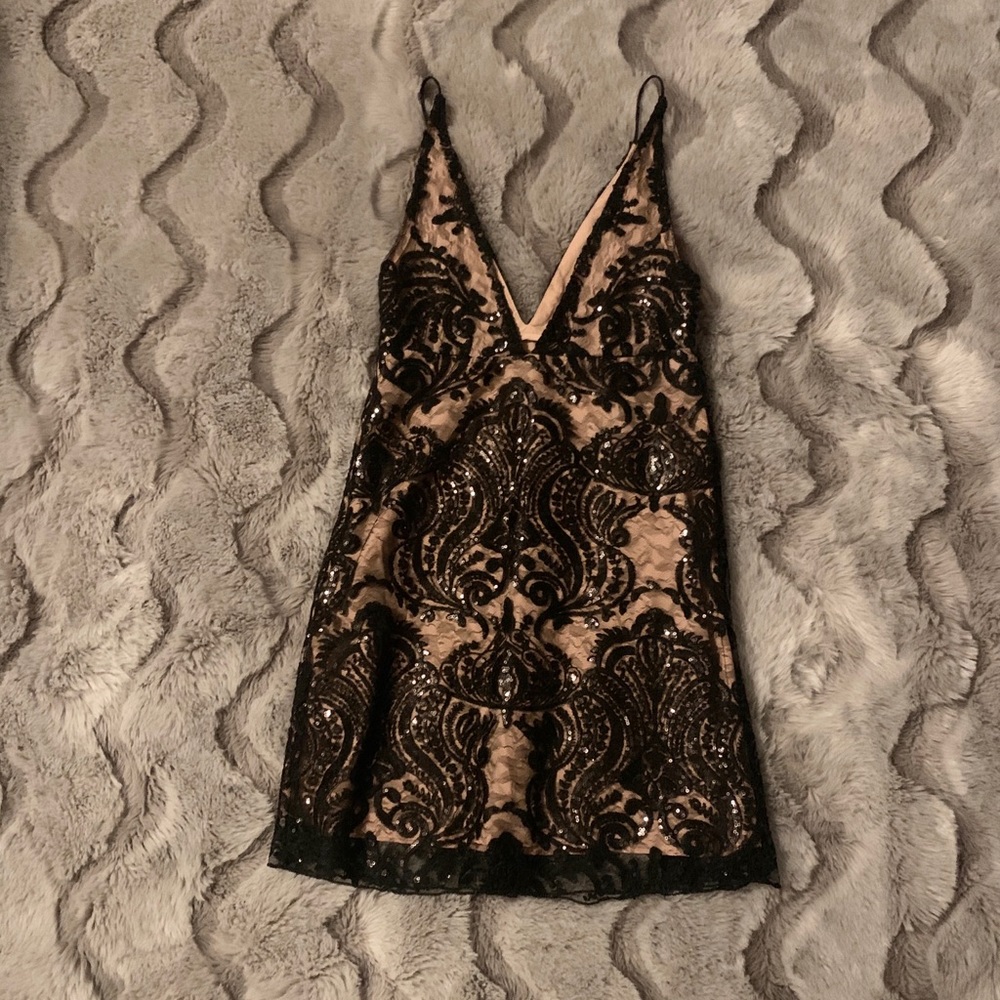 Free People Black and Tan Mini Dress